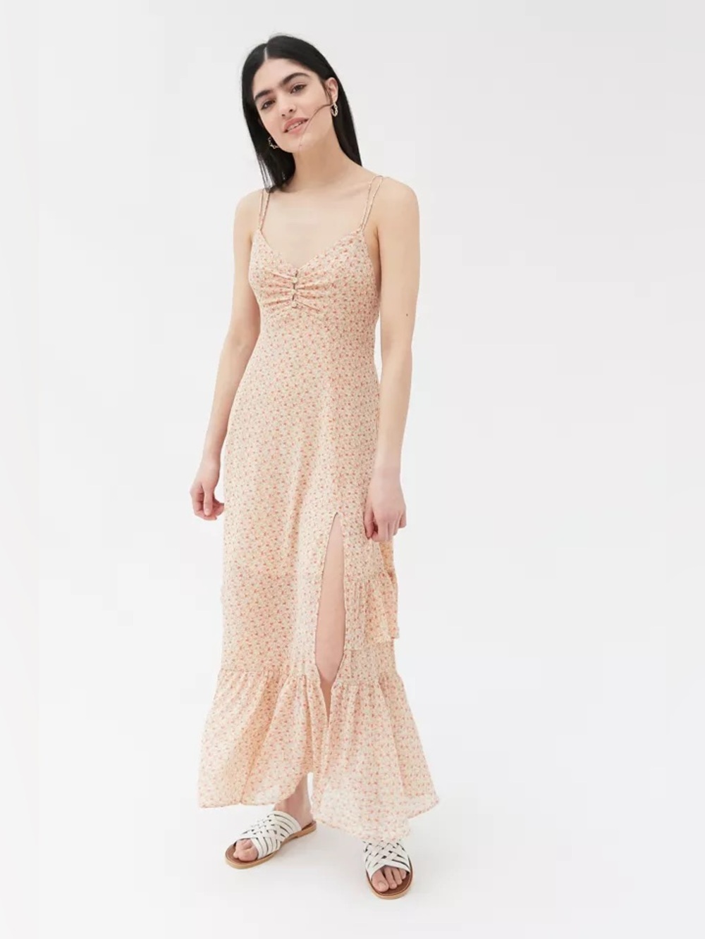 Urban Outfitters Sparklers Chiffon Midi Dress Tie-Up Open Back Floral Medium